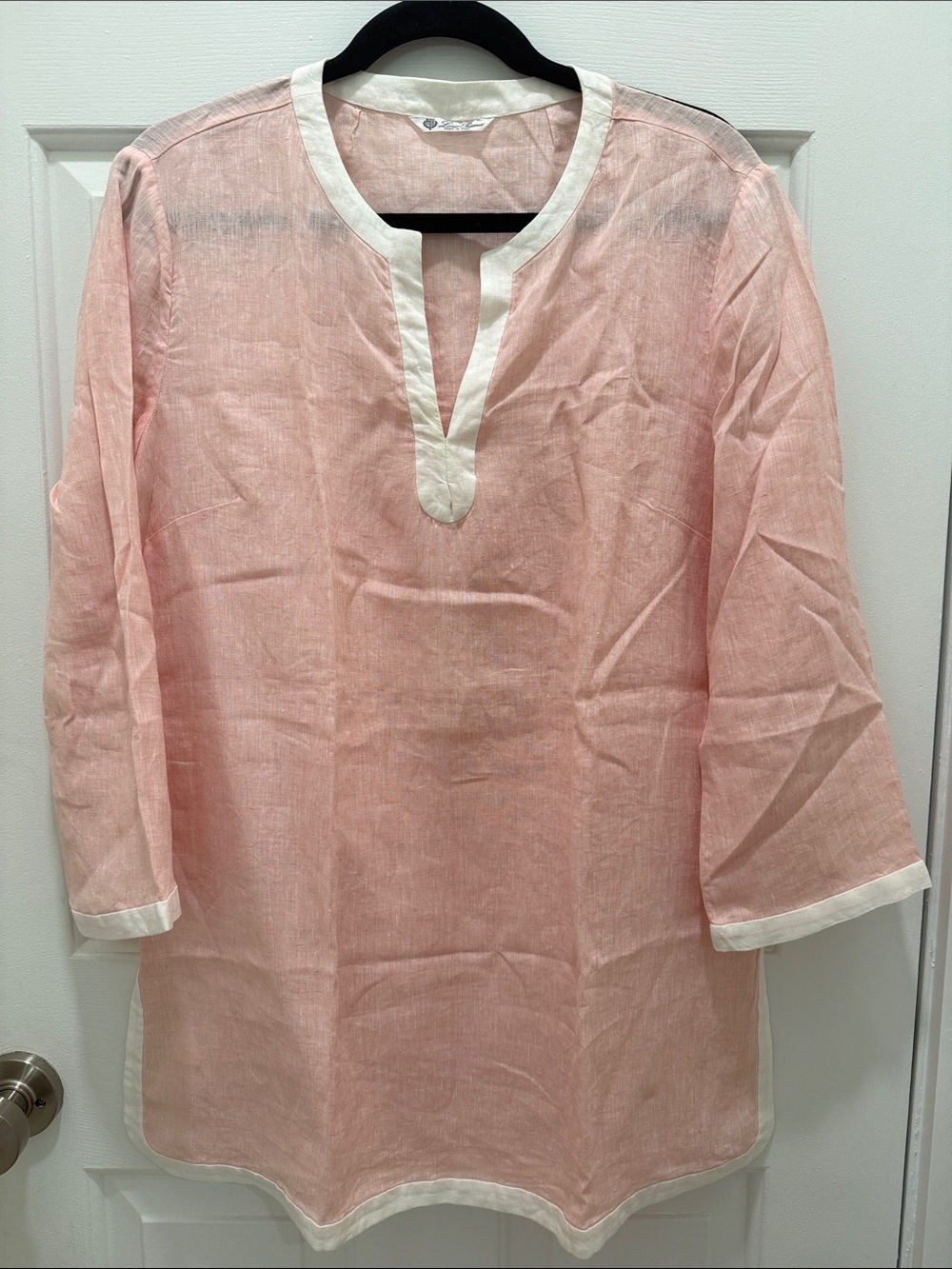 Loro Piana Light Pink Linen Blend Tunic with White Trim
